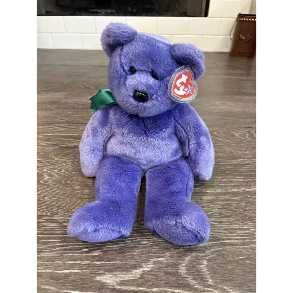 🐿️ Ty Beanie Babies Beanie Buddy Employee Bear Purple Plush Stuffed Animal